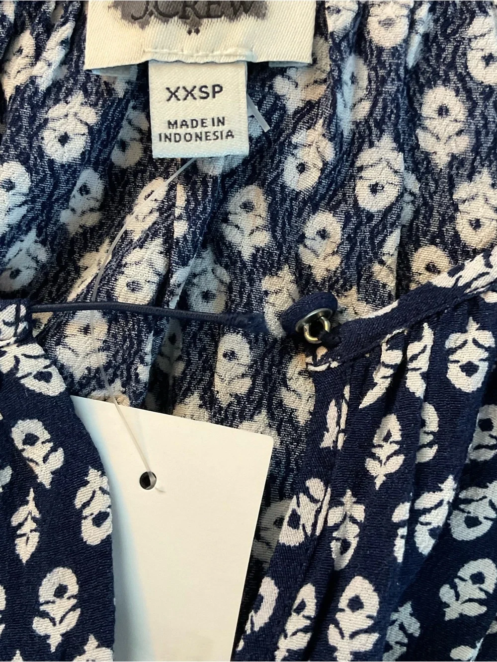 J.Crew Block-print midi dress Antique Navy Floral XXSP 2XSP NWT Puff Sleeve